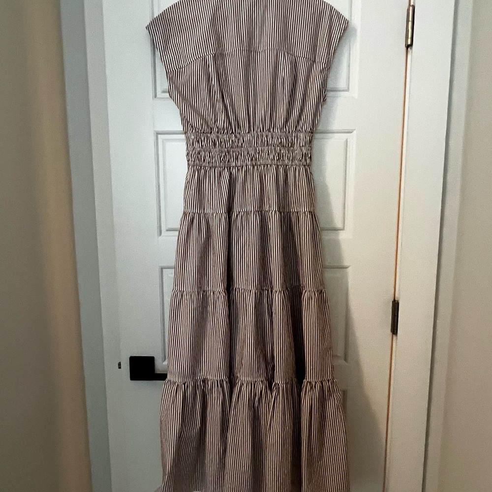 Striped Brown and White Nicole Miller Maxi Dress